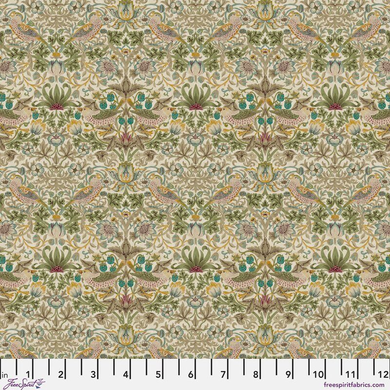 Lodden fabric: Mini Strawberry Thief, Old Gold