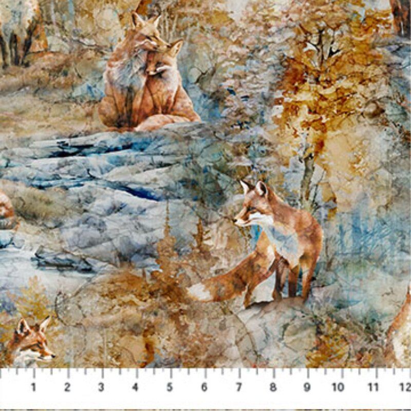 Fox Den fabric Fox Dens, Blue Fox Den fabric Fox Dens, Blue