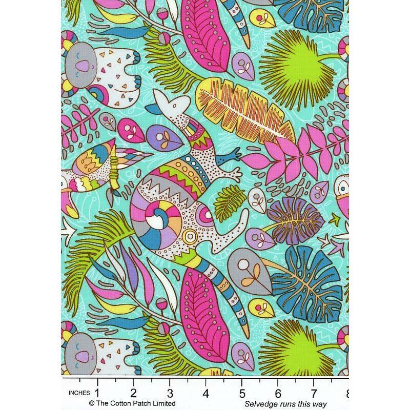 Conversationals Fabric: Rooville, Turquoise