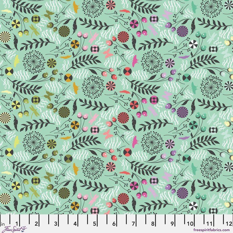 Tula Pink, Prince Charming Deja Vu fabric: Dandelion, Sweet Mint Tula Pink, Prince Charming Deja Vu fabric: Dandelion, Sweet Mint