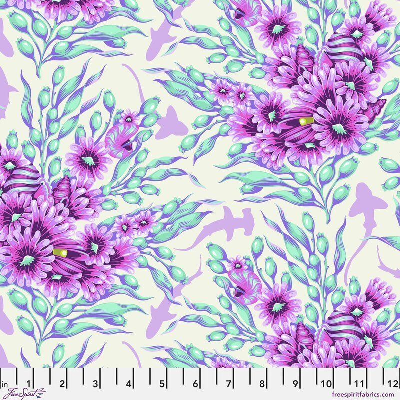 Floral Reef fabric, Shadow Sharks, Ultraviolet