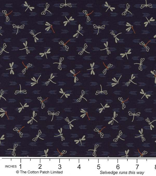 Sevenberry Favourites fabric: Dragonflies on Arrow Feathers, Blue