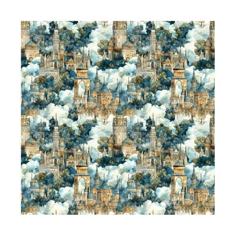 Folklore fabrics: Castles in Clouds, Aqua