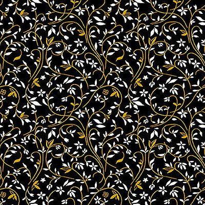 Black White & 24 Karat fabric: Swirling Vine, Black