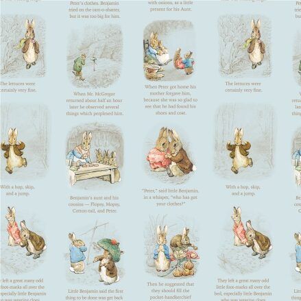 Peter Rabbit and Benjamin Bunny fabric: Storytime, Blue