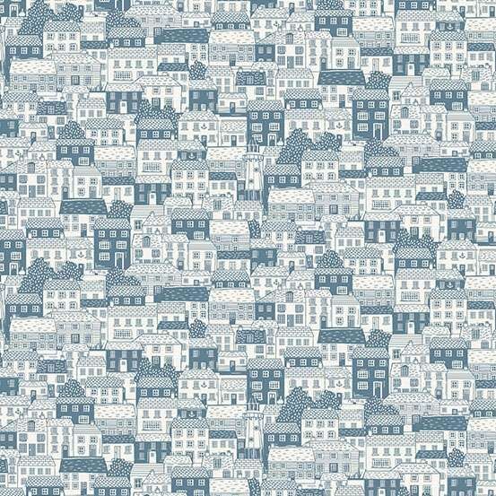 Driftwood fabric, Cottages, Blue