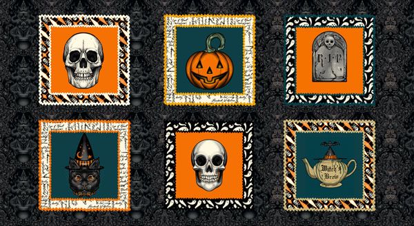 Halloween fabrics: Storybook Halloween, Pictures Blocks 60cm Panel