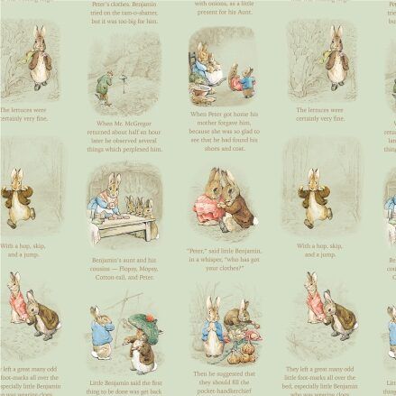 Peter Rabbit and Benjamin Bunny fabric: Storytime, Green