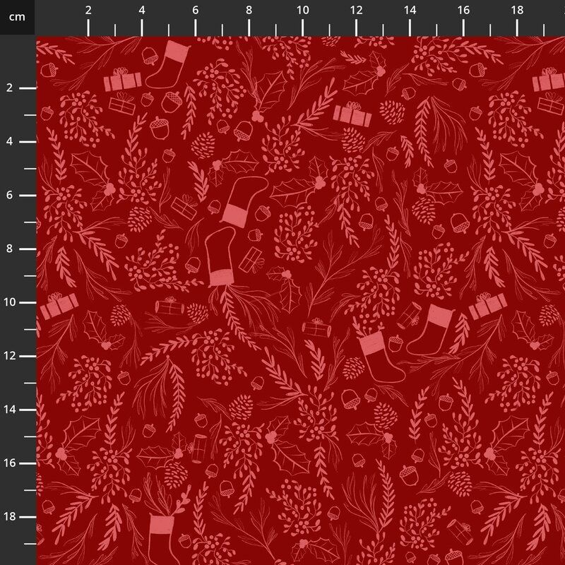 Glad Tidings We Bring Fabric: Christmas Foliage, Red