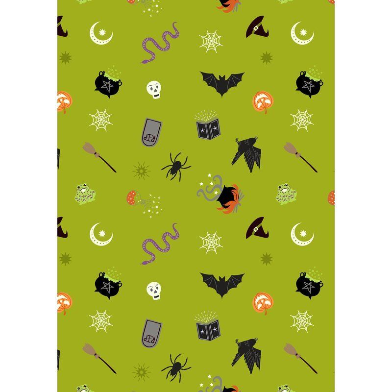 Castle Spooky Fabric: Spooky Halloween on Green Castle Spooky Fabric: Spooky Halloween on Green