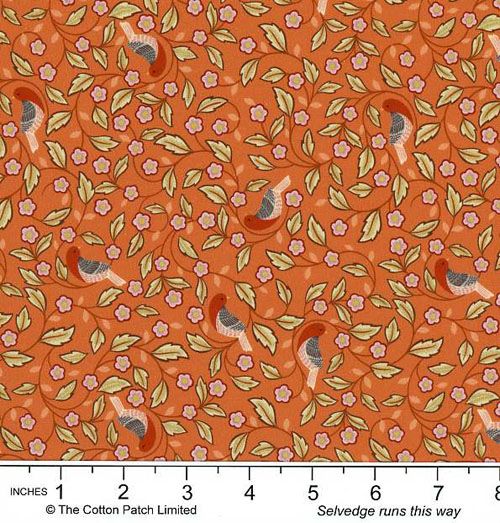 Isabella fabric: Arts and Crafts Birds on Soft Terracotta Isabella fabric: Arts and Crafts Birds on Soft Terracotta