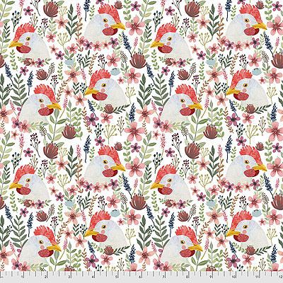 Mia Charro Farm Friends fabric: Floral Chicken White (per 1/4 metre) Mia Charro Farm Friends fabric: Floral Chicken White (per 1/4 metre)