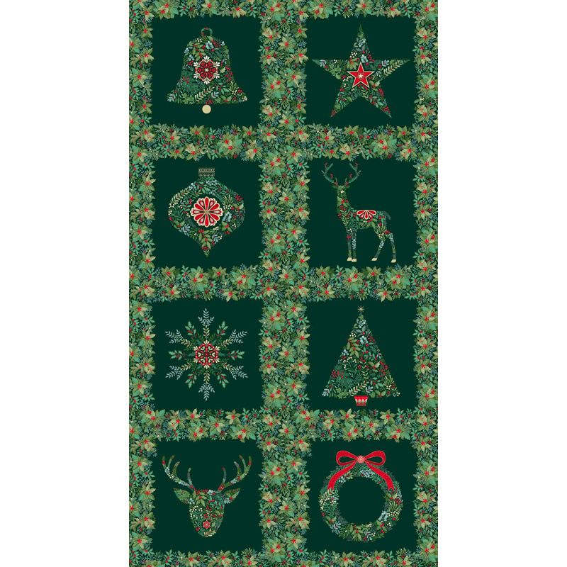 Good Tidings Fabric: Squares Panel Green 60cm