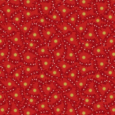 Noel Fabric: Berries & Gold Stars Red/Gold (per 1/4 metre)