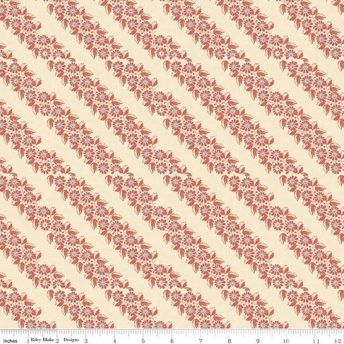 Pride and Prejudice Fabric Louisa, Cream and Red