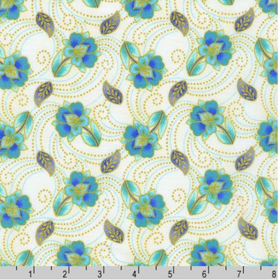 Jaikumari Fabric: Flower Motif Cream (per 1/4 metre) Jaikumari Fabric: Flower Motif Cream (per 1/4 metre)