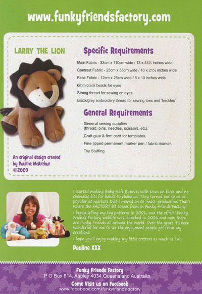 Funky Friends Factory: Larry the Lion Soft Toy Pattern Funky Friends Factory: Larry the Lion Soft Toy Pattern