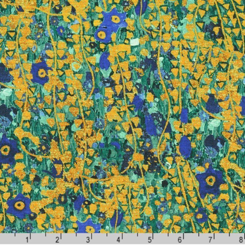Gustav Klimt fabric: Flower Field, Cobalt