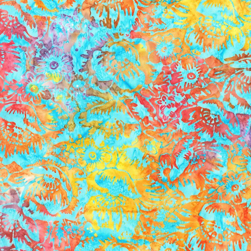 Wild Poppies Batik fabric: Coral Wild Poppies Batik fabric: Coral