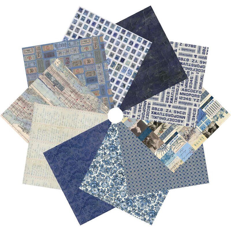 Tim Holtz Eclectic Elements Palette Indigo Fat Quarter Pack