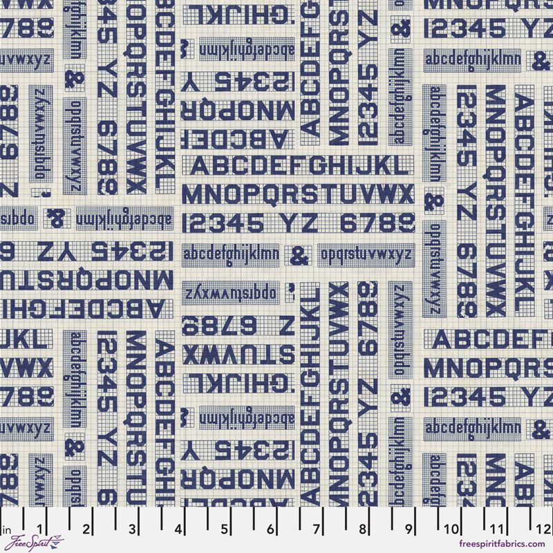 Eclectic Elements Palette fabrics, Indigo Typography