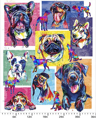 Dogs in the City fabric: Puppy 34" Panel Multi