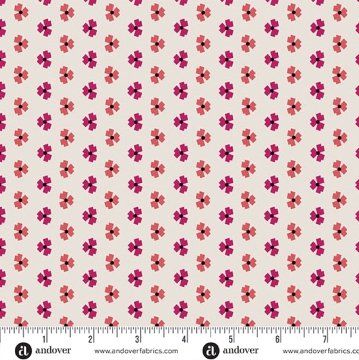 Mystic Meadow fabric, Abstract Flower, Cream Red