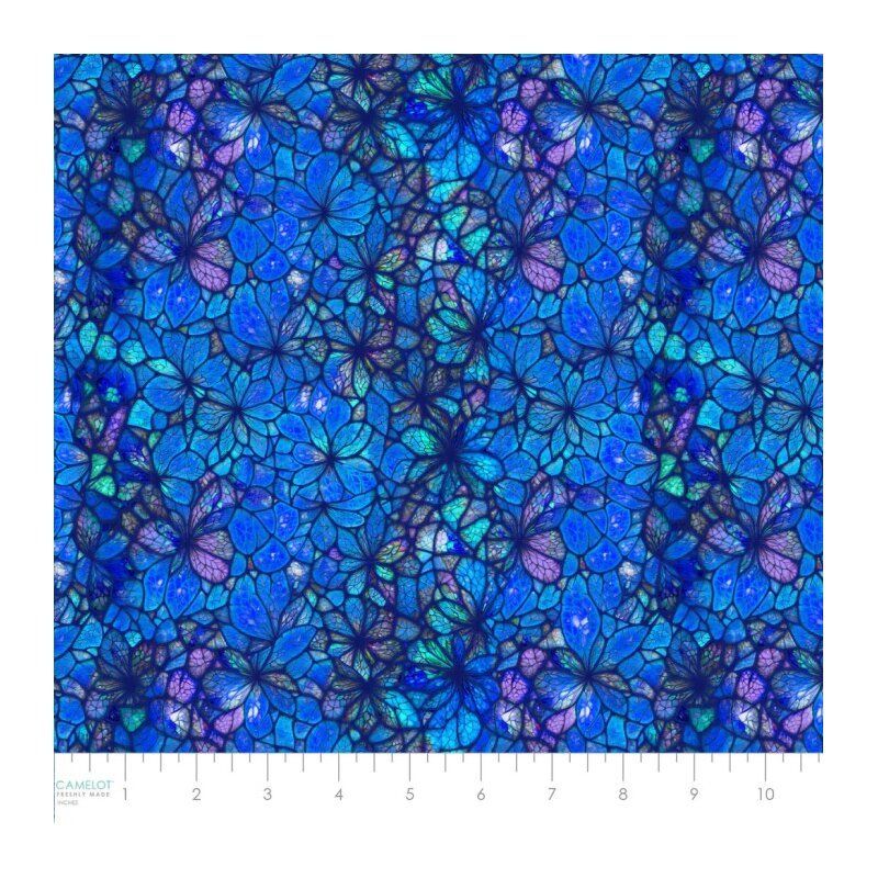 Sonny in the Sunflowers Fabric: Stained Glass Petals, Blue Sonny in the Sunflowers Fabric: Stained Glass Petals, Blue