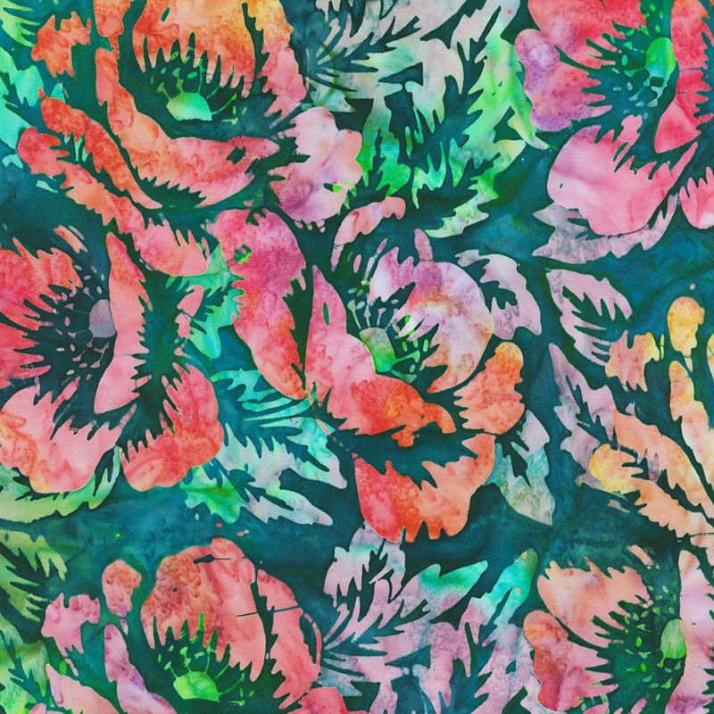 Wild Poppies Batik fabric: Malibu
