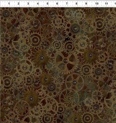 Steampunk Menagerie fabric, Brown Large Gears