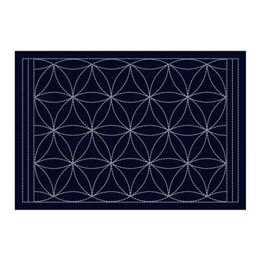 Sashiko Sampler Placemat Hanaguruma Navy