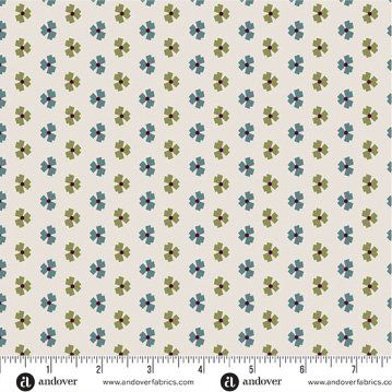 Mystic Meadow fabric, Abstract Flower, Cream Teal