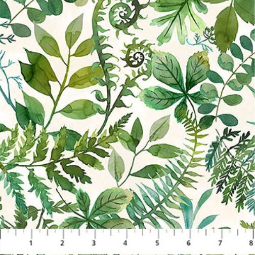 Luscious fabric: Multi Leaves, Cream/Multi