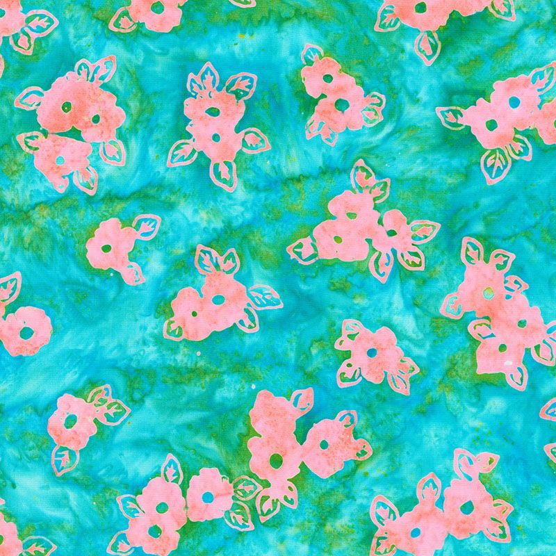 Wild Poppies Batik fabric: Lagoon