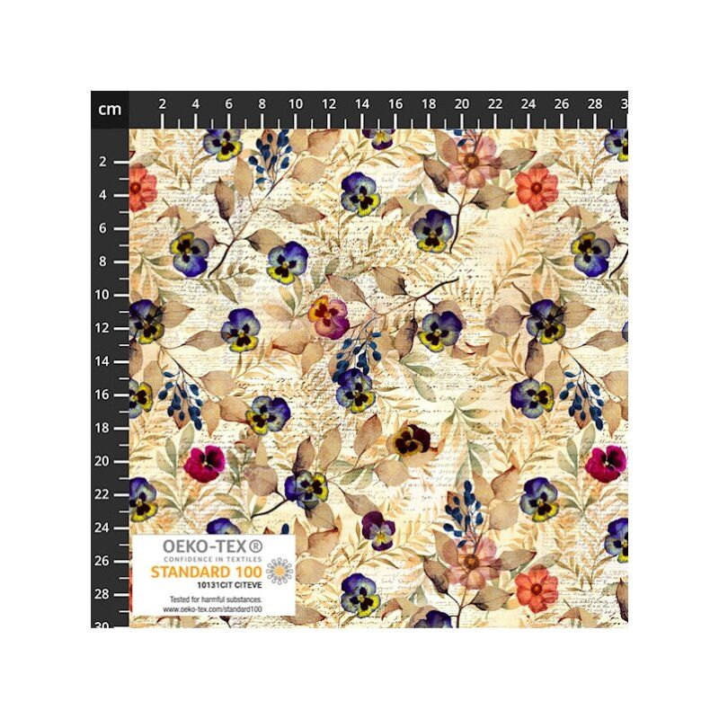 Wistful Blooms fabric: Pansy, Blue