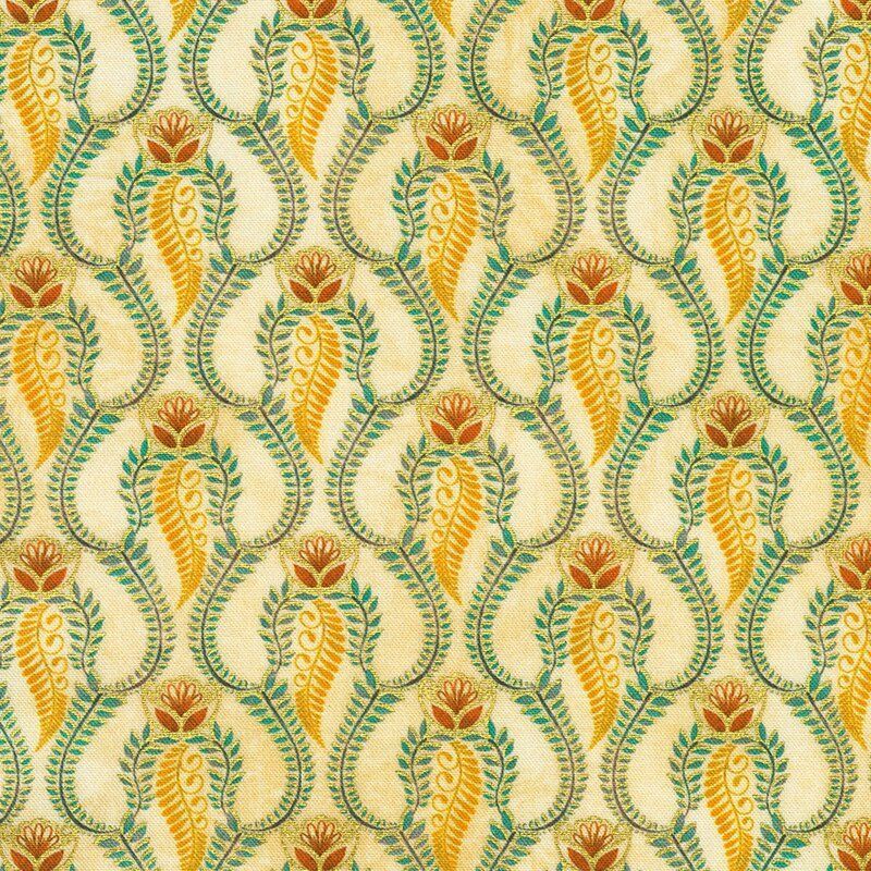 Golden Feathers fabric: Floral Feather Trellis, Parchment Golden Feathers fabric: Floral Feather Trellis, Parchment