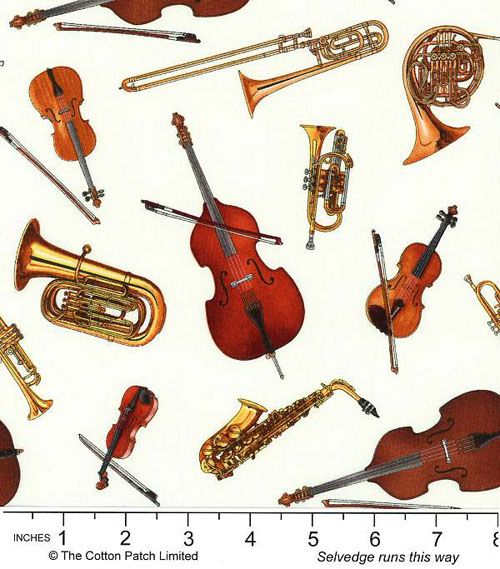 Music Fabric: Musical Instruments on White Music Fabric: Musical Instruments on White