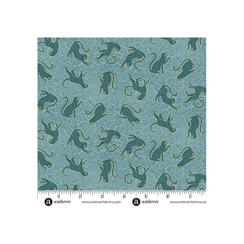 Charmed Fabric, Whiskers, Teal Charmed Fabric, Whiskers, Teal