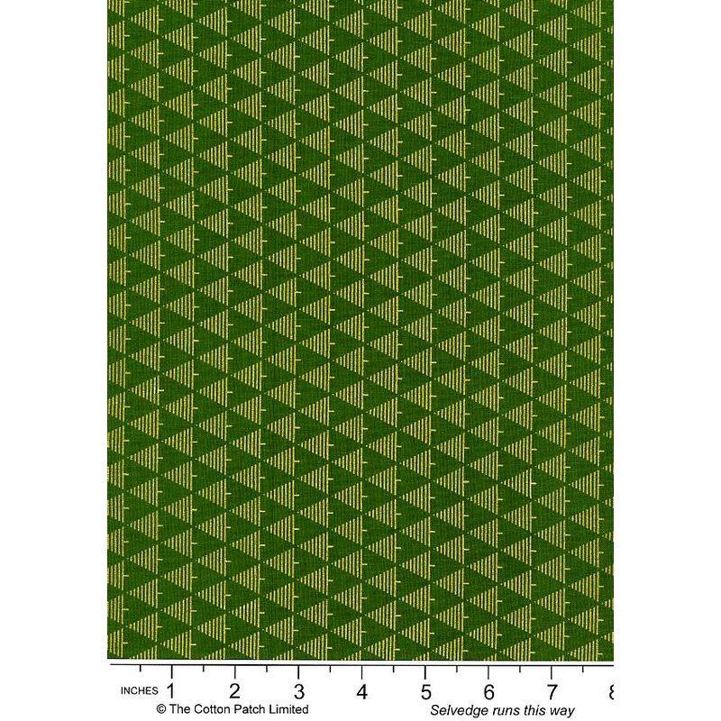 Holiday Metallics fabrics: Gold Metallic Lined Christmas Trees, Green