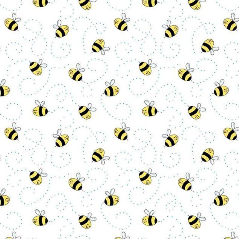 Sunny Honey Fabric: Bees, White
