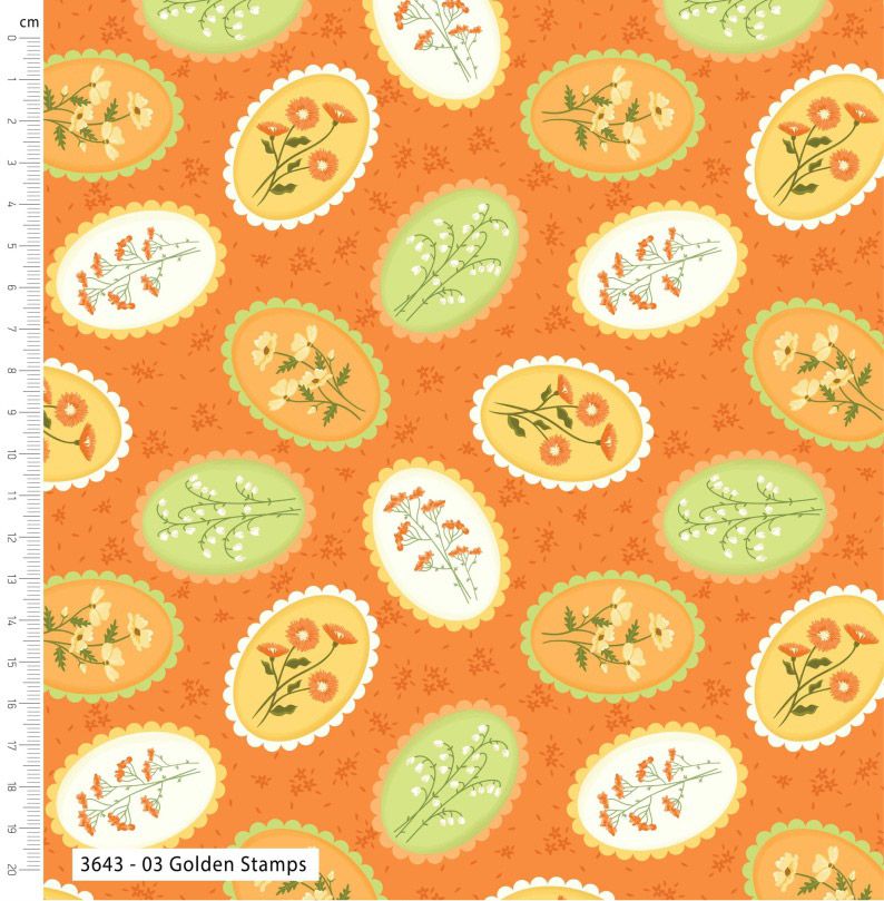 Cottage Bliss fabric: Golden Stamps