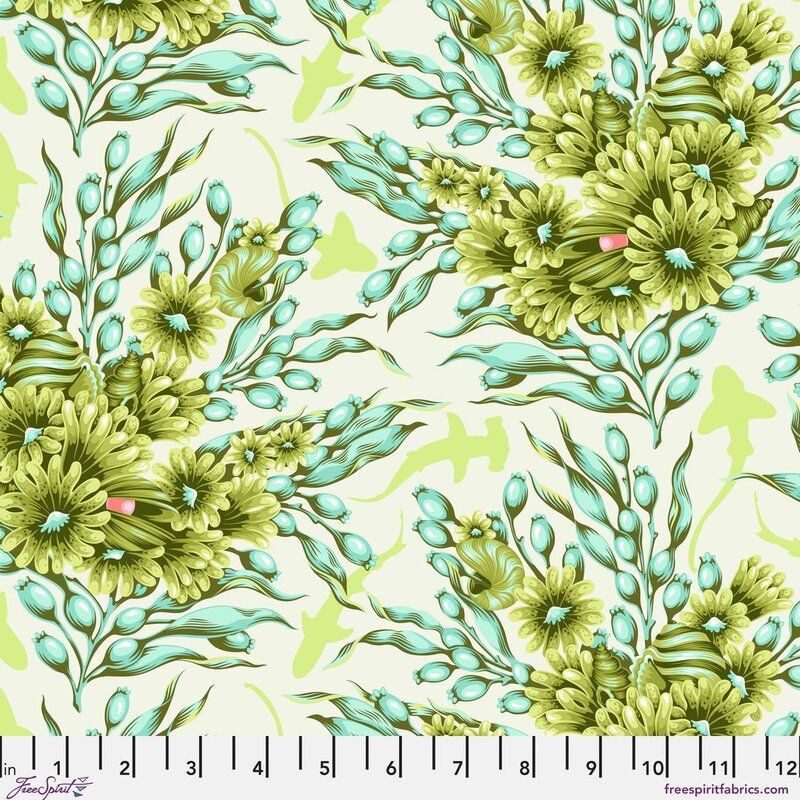 Floral Reef fabric, Shadow Sharks, Seagrass