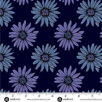 Mystic Meadow fabric, Big Daisy, Blue