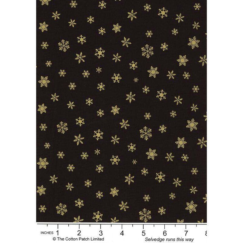 Holiday Metallics fabrics: Gold Metallic Snowflakes, Black
