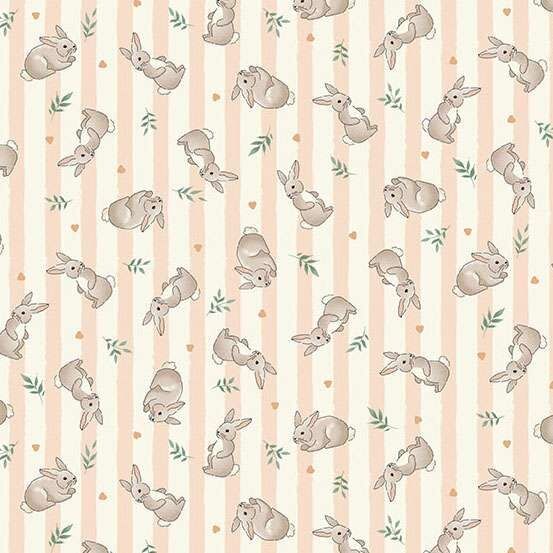Little Ones Fabric: Bunnies, Coral