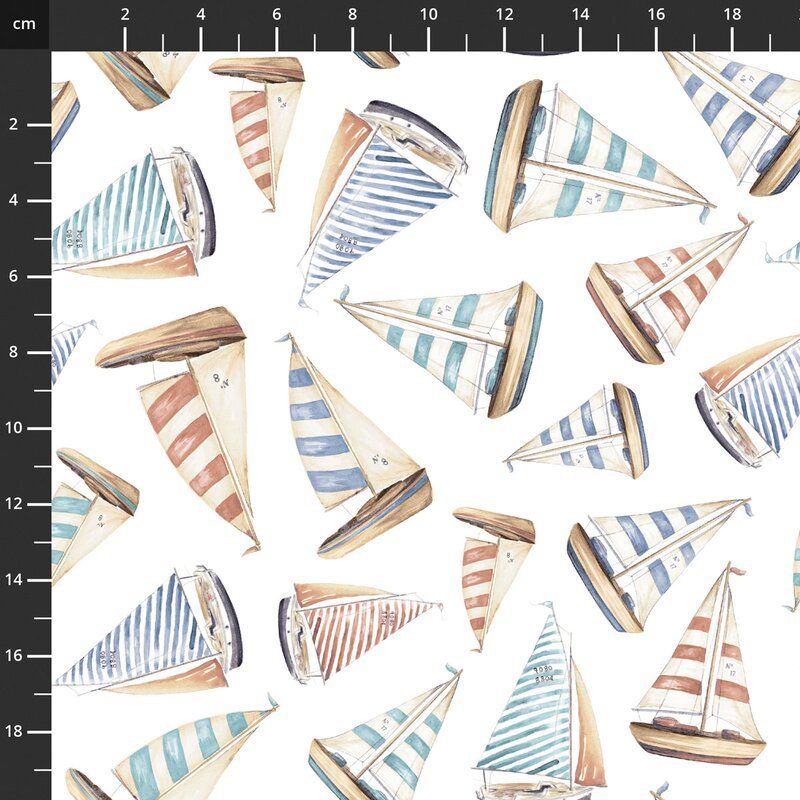 Ocean Oasis fabric: Tossed Sailboats, Ivory Ocean Oasis fabric: Tossed Sailboats, Ivory