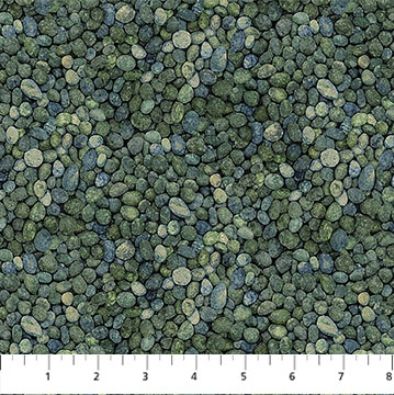 Rooted fabric: Rocks, Green/Blue