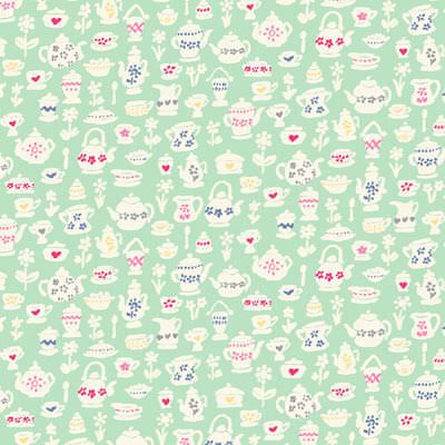 Tea For Two Fabric: Teacup Treasures Mint (per 1/4 metre)