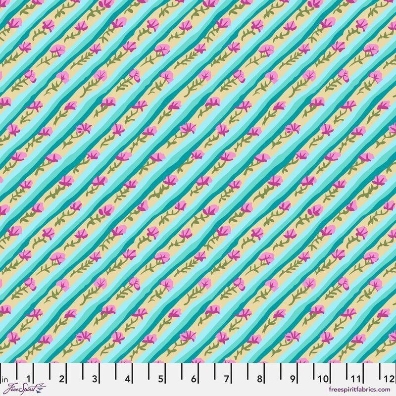 Kaffe Fassett Fabric Diagonal Poppy, Duck Egg