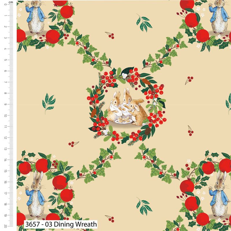 Peter Rabbit Christmas Orchard fabric: Dining Wreath